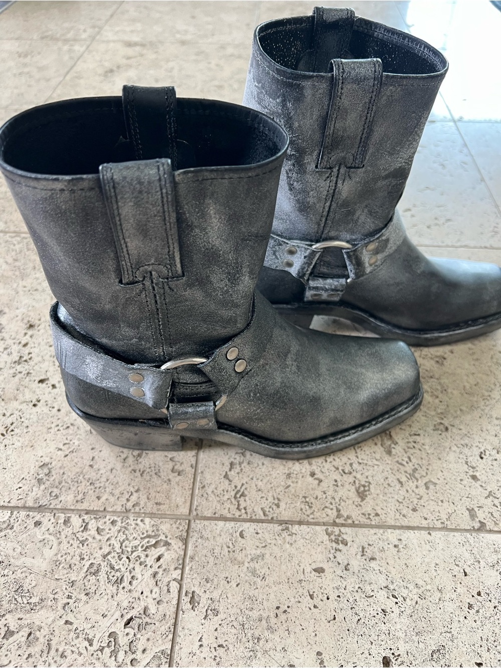 Frye Women's Black Distressed Harness Mid Boots